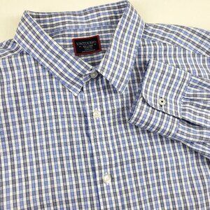 Untuckit Durif WF Button Up Shirt Mens XXL Blue Checker Wrinkle Free Long Sleeve